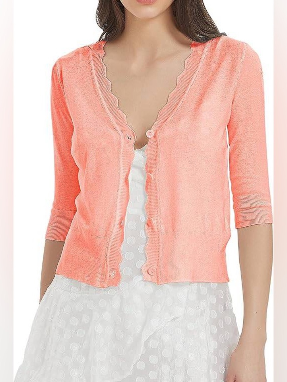 NEW - Women's Button V-Neck Cropped Cardigan Sweater - Coral - Size Small